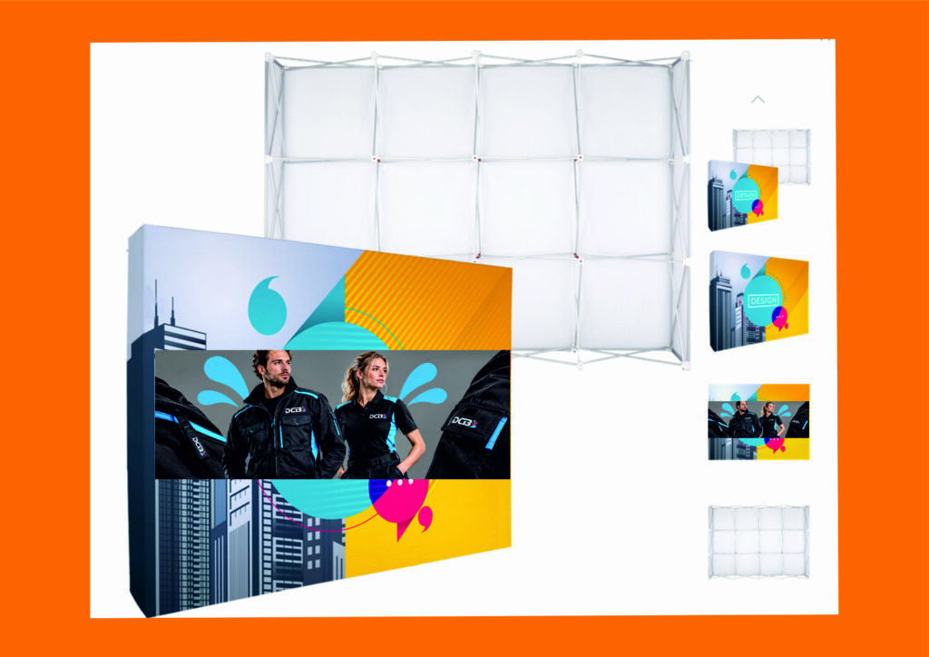 Messewand mit Kedersystem inklusive Druck und Versand 4 x 3 gerade
(B1 zertifiziert - schwer entflammbar nach DIN 4102)